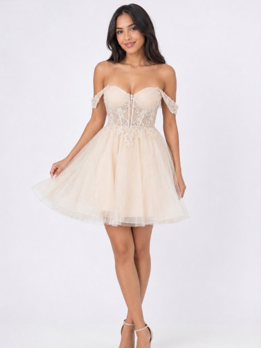 Off-Shoulder Lace Corset Short Formal Dress